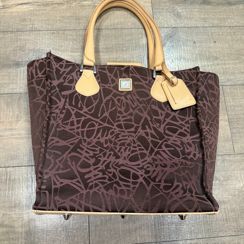 Diane Von Furstenberg DVF Tote Bag Abstract Brown Satchel Designer Purse Travel